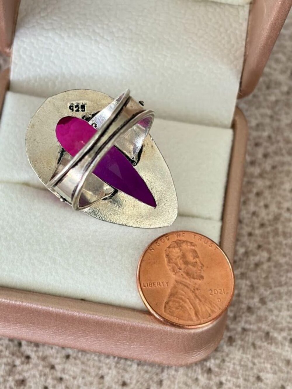 Vintage 925 Sterling Silver Pink Bi-Color Tourmaline Statement Ring Size 8 - Picture 5 of 7